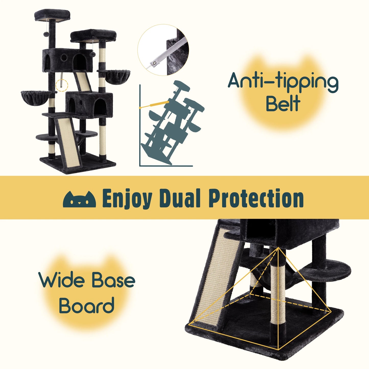 Hoomic Large Cat Tree Tower With Plush Perches And Condo