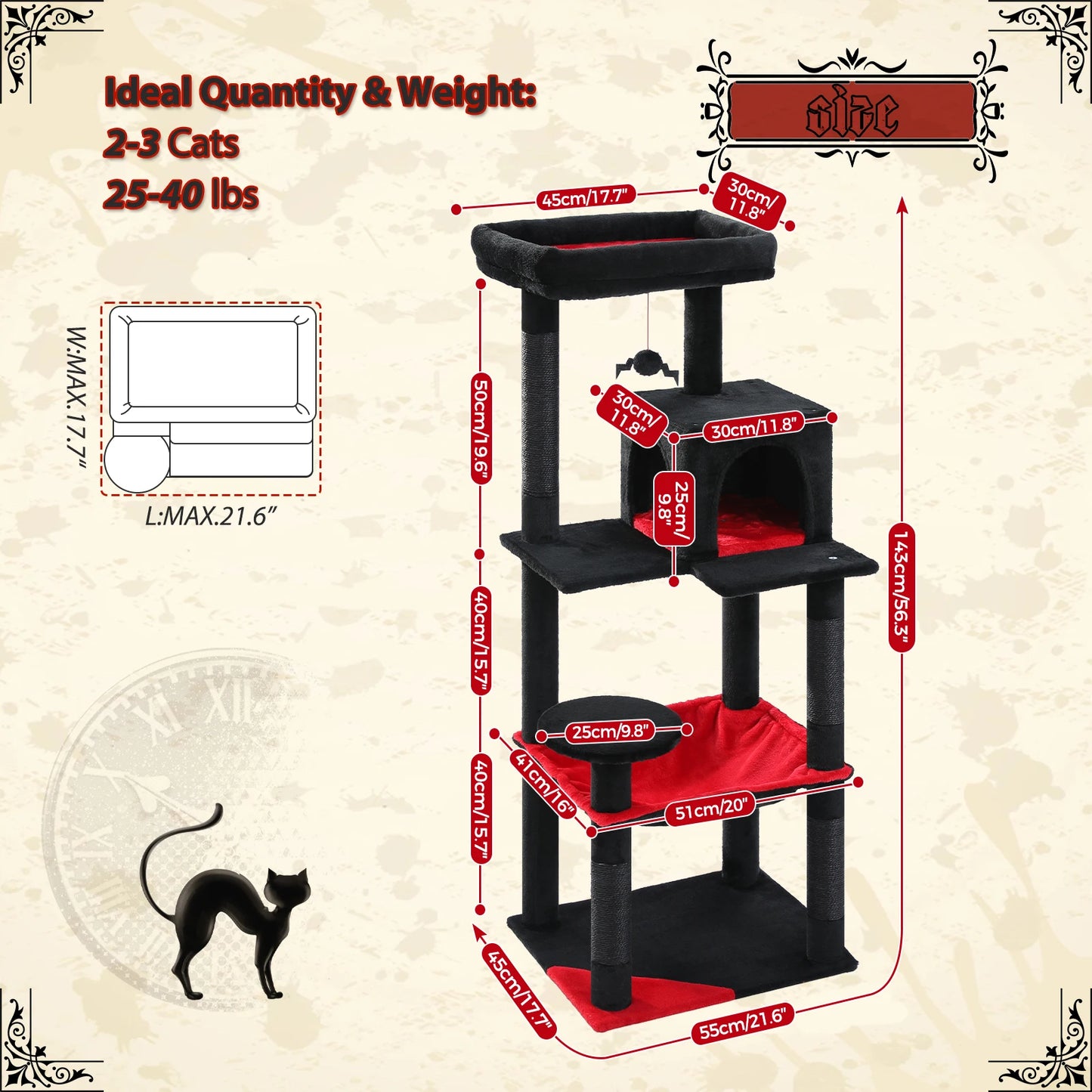 PAWZ Road Gothic Cat Tree Indoor Cat Tower With Hammock