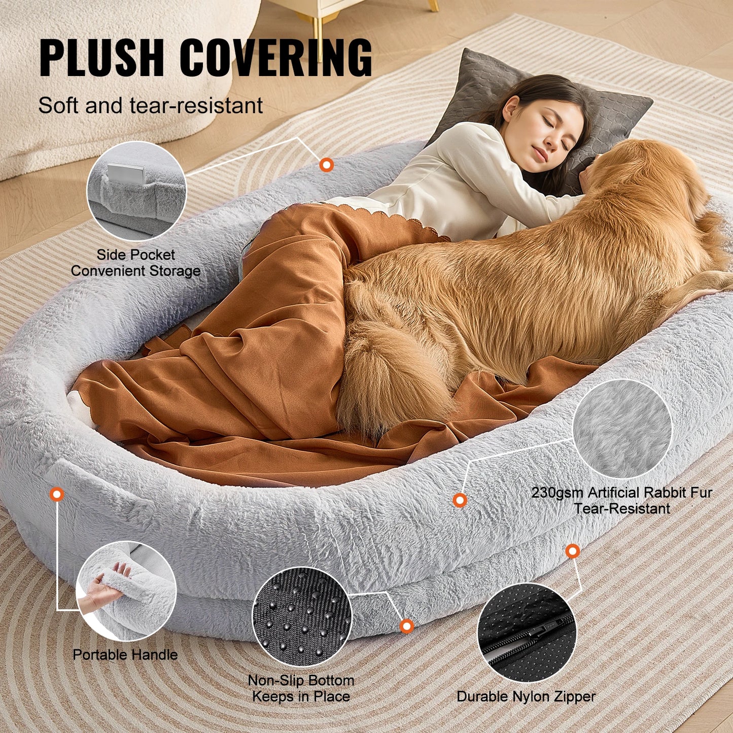 SucceBuy Human Dog Bed With Orthopedic Foam Cover