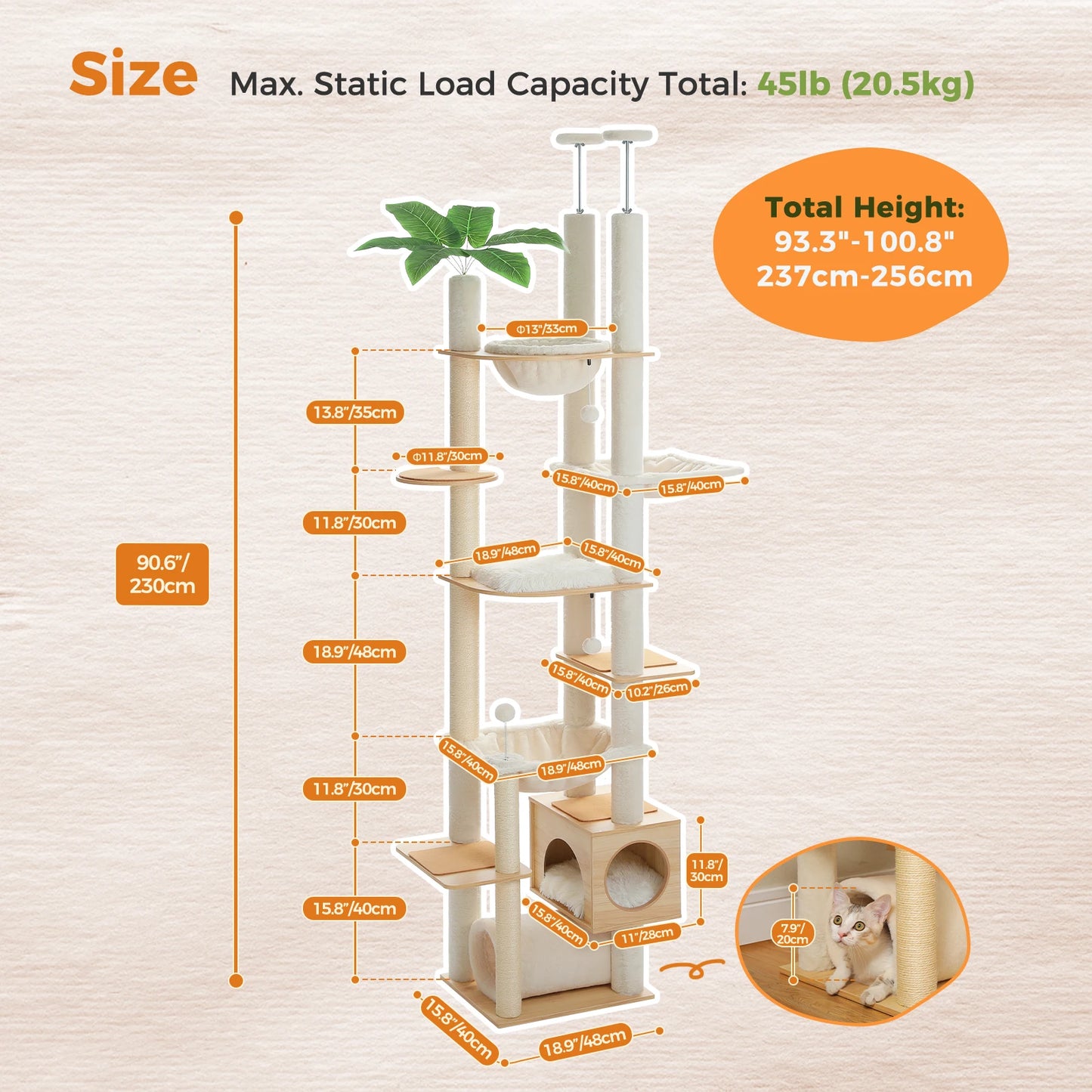PAWZ Road Floor To Ceiling Cat Tree With Scratching Posts