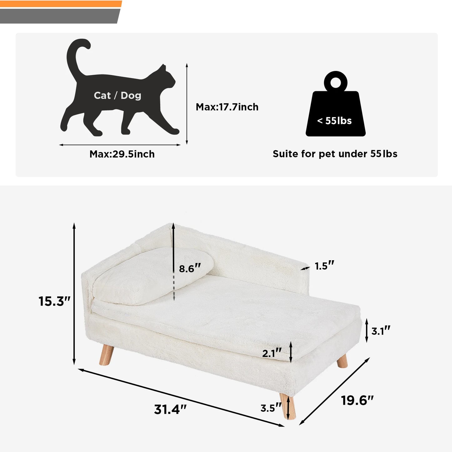 BINGOPAWCN Elevated Pet Bed With Waterproof Cozy Pad And Wood Legs