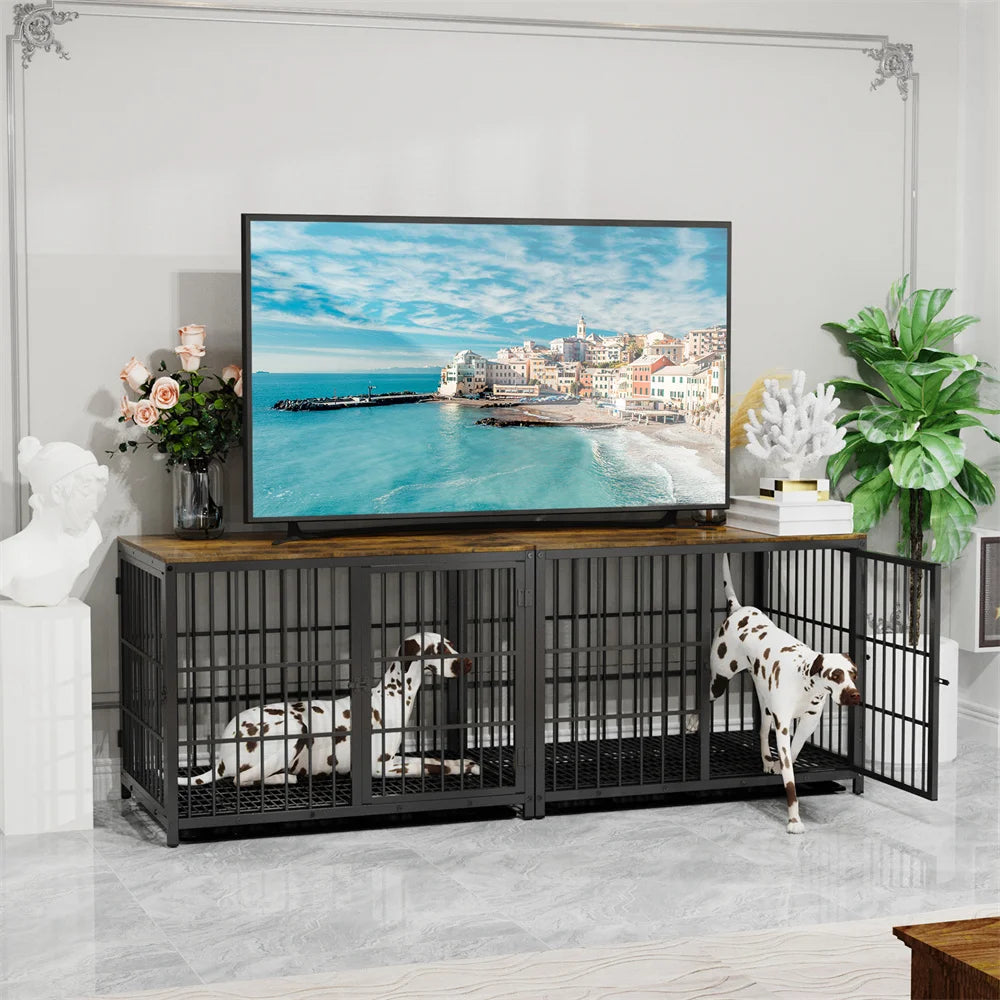 BORWARTH Wooden Dog Crate End Table Kennel Lattice Doors