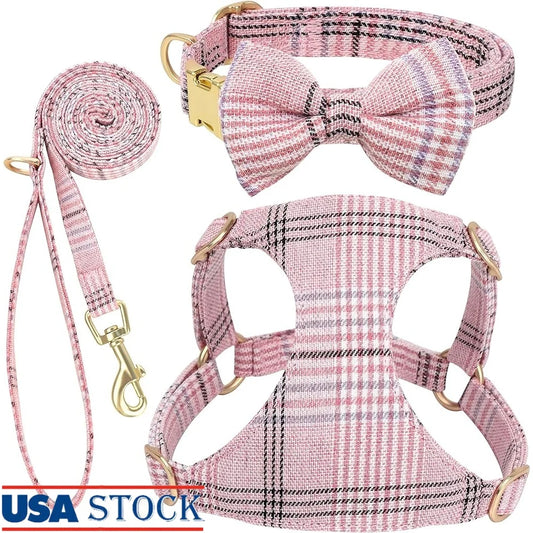 Fujian Dog Harness Leash Set Plaid Design For Walks