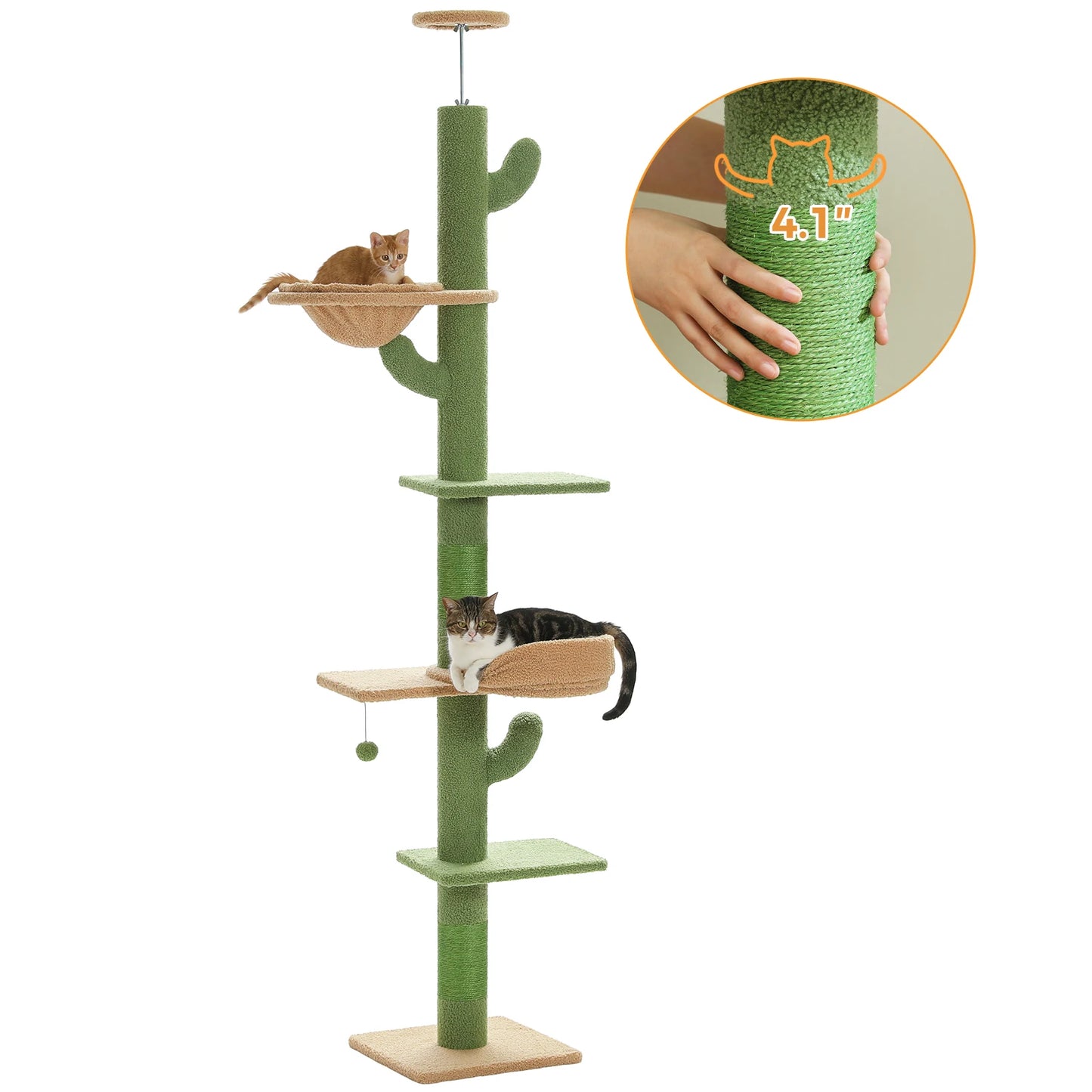 PEQULTICN Adjustable Height Cactus Cat Tree Floor Ceiling