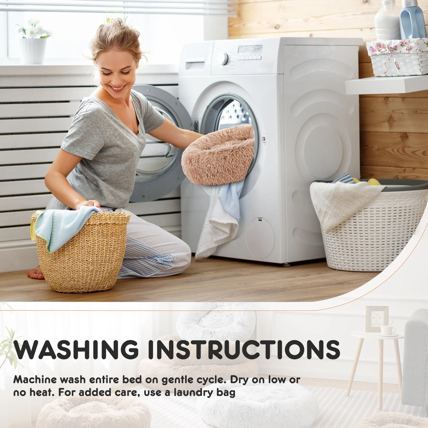 JHK Calming Dog Bed Roundish Plush Faux Fur Non Slip