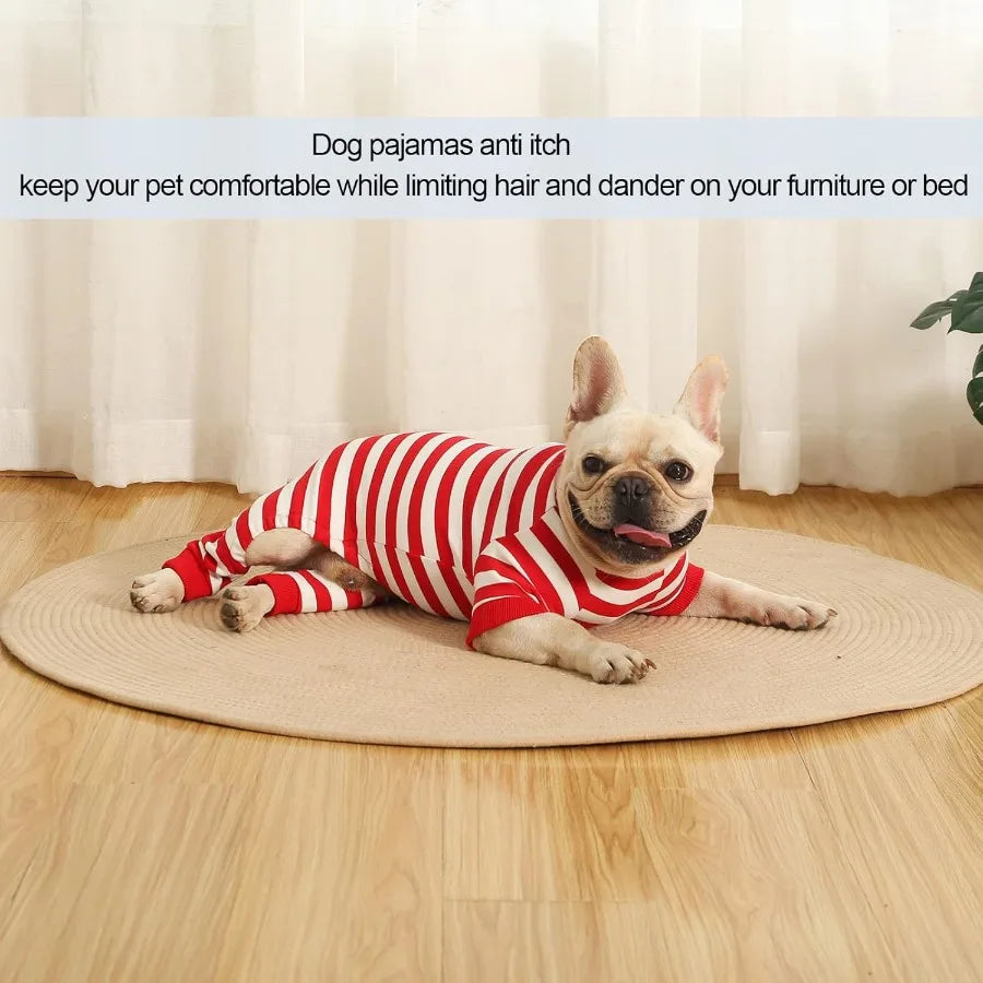Dog Pajamas Cotton Thermal Jumpsuit Striped Onesie