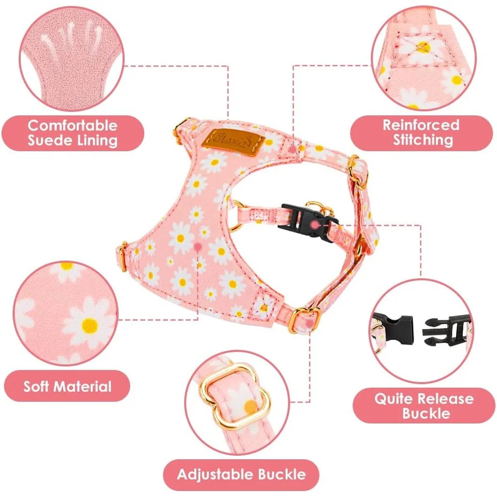 Fujian No Pull Dog Harness Adjustable Floral Pattern