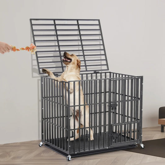 BINGOPAW Heavy Duty Mobile Dog Crate Cage With 3 Doors