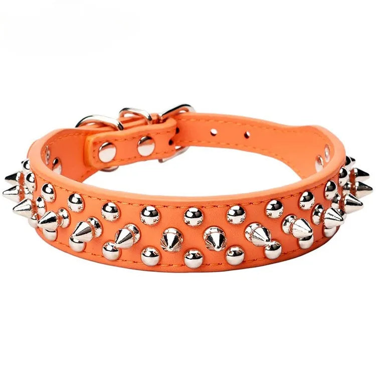 NONECN Adjustable Leather Dog Collar With Rivet Spikes