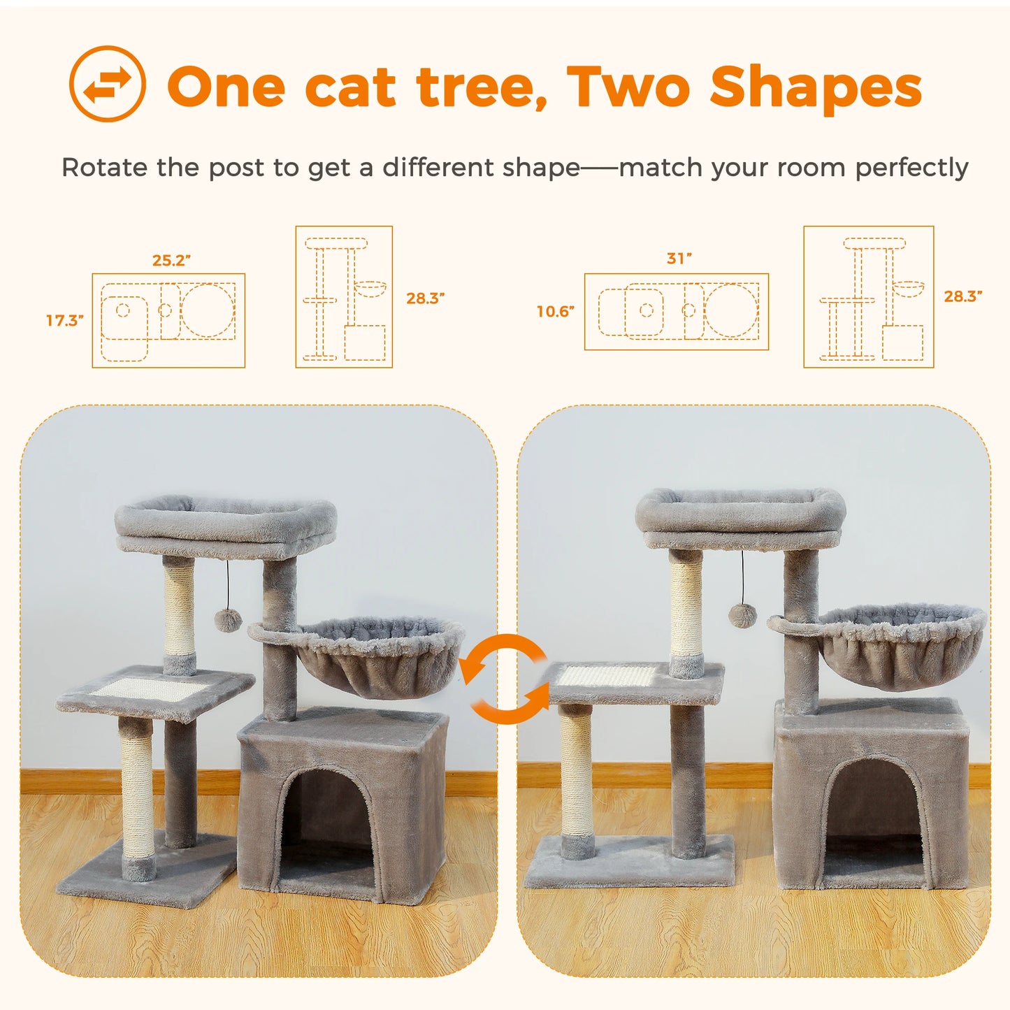 PAWZ Road Cat Tree Indoor Cats Activity Tower With Hammock