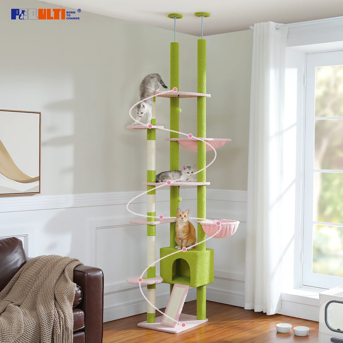 PAWZ Road Floor To Ceiling Cat Tree With Hammock Premium