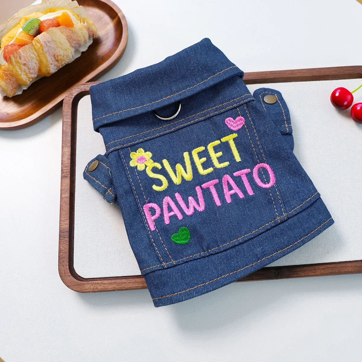 Shanghai Denim Jacket For Dogs Letter Print Cozy Pet Wear