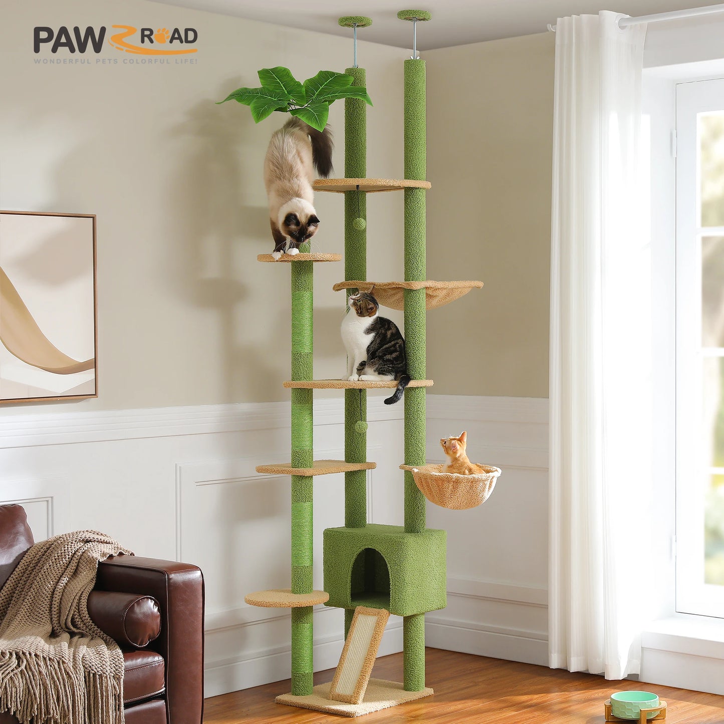 PAWZ Road Floor To Ceiling Cat Tree With Scratching Posts