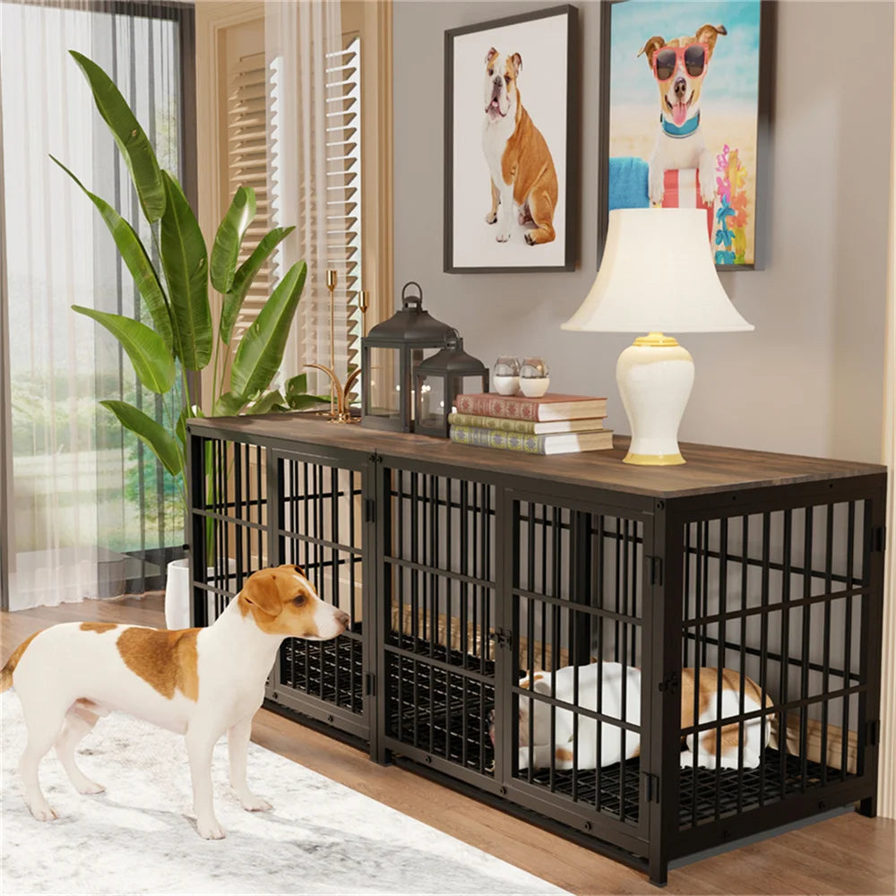Borwar Large Wooden Dog Crate End Table With Lattice Playpen