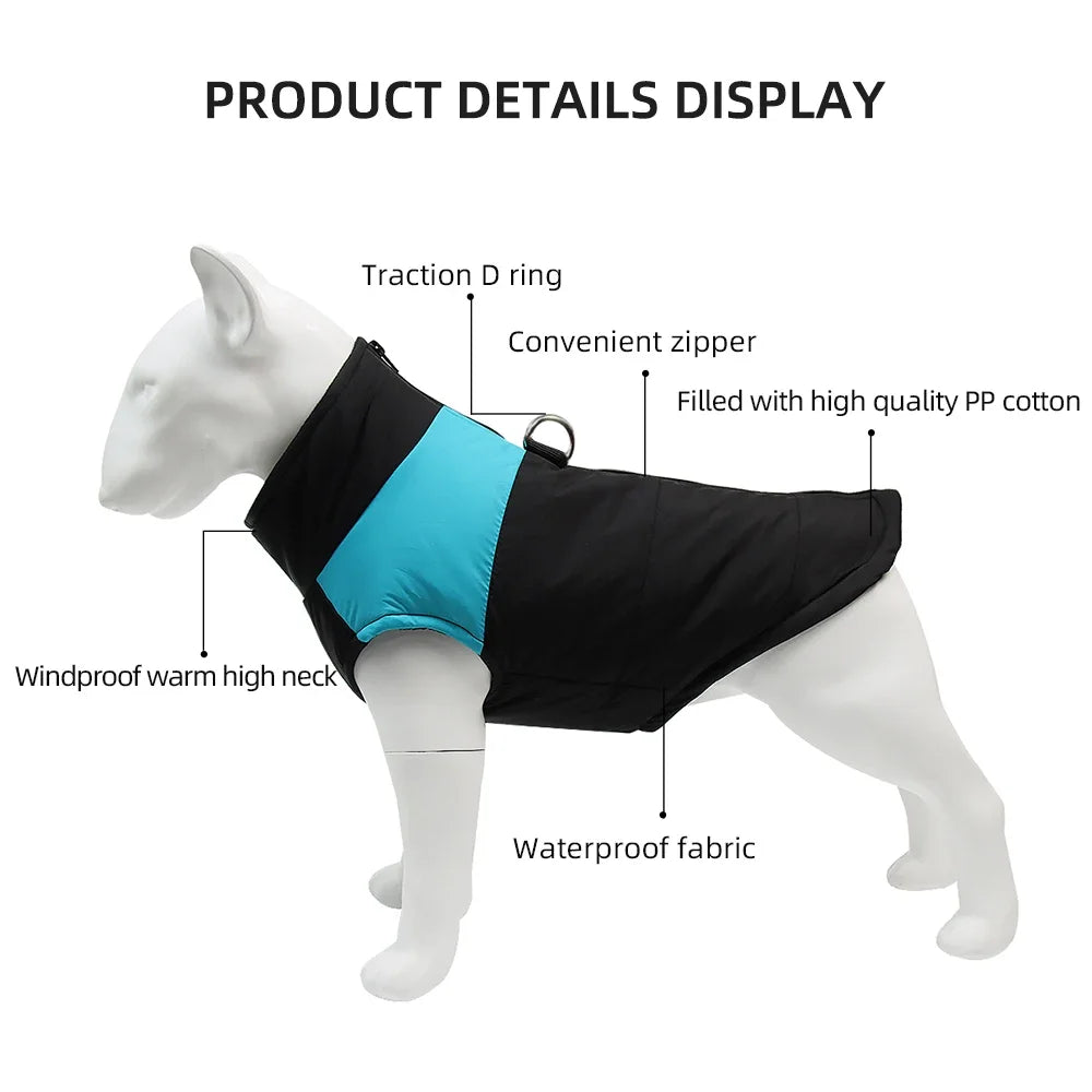 Winter Waterproof Padded Dog Coat With Zipper For Dogs