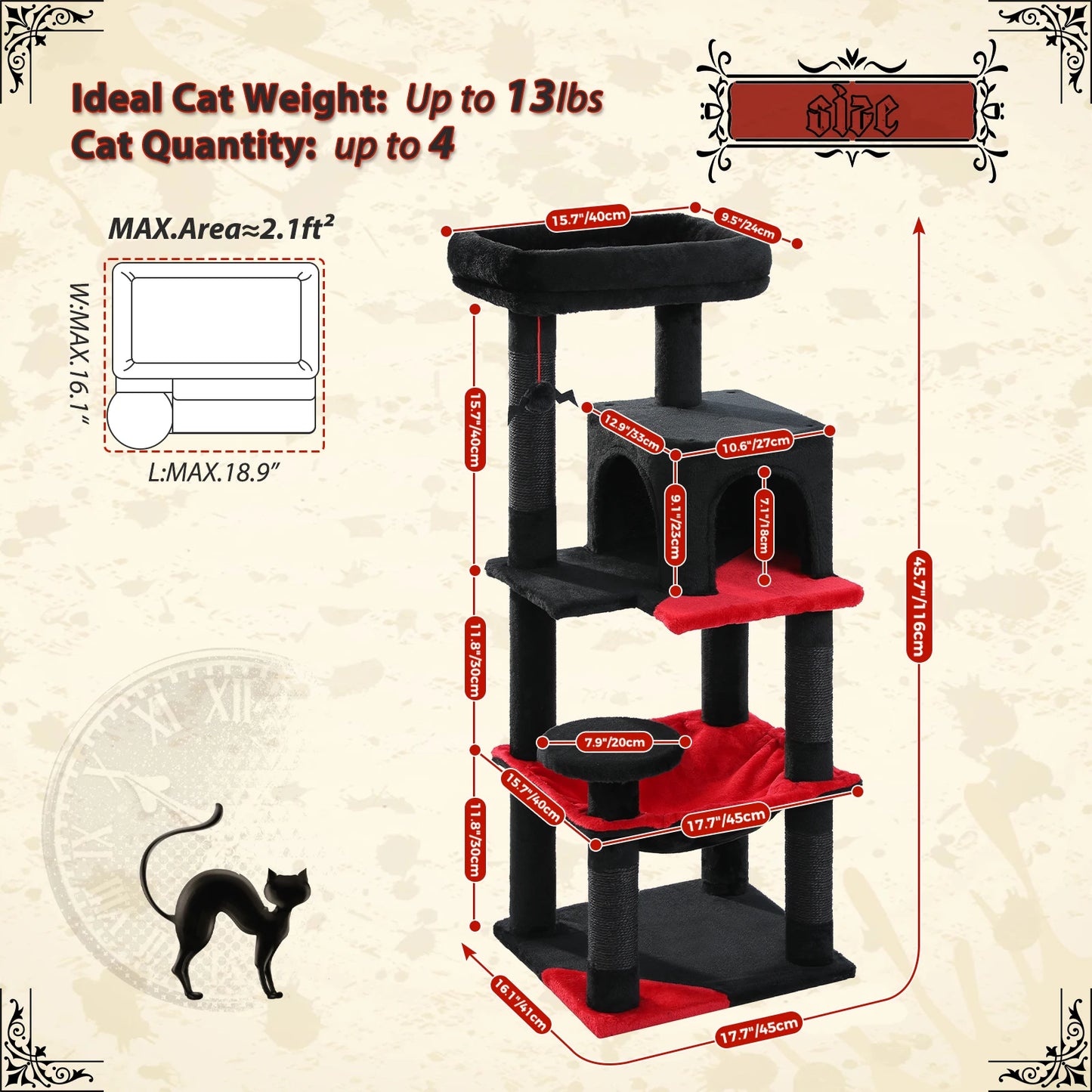 PAWZ Road Gothic Cat Tree Indoor Tall Tower With Hammock