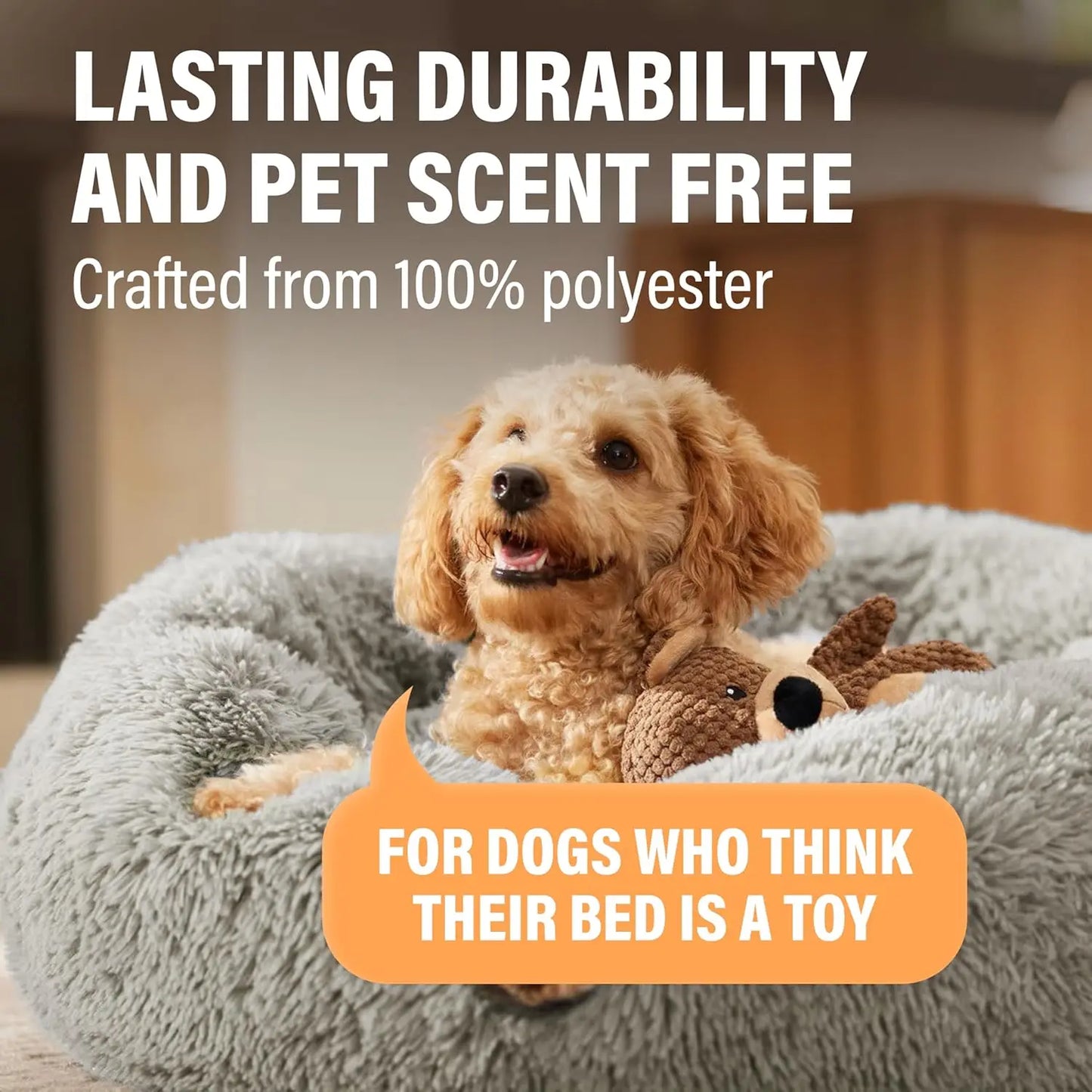 Calming Plush Donut Pet Bed With Removable Cover For Pets