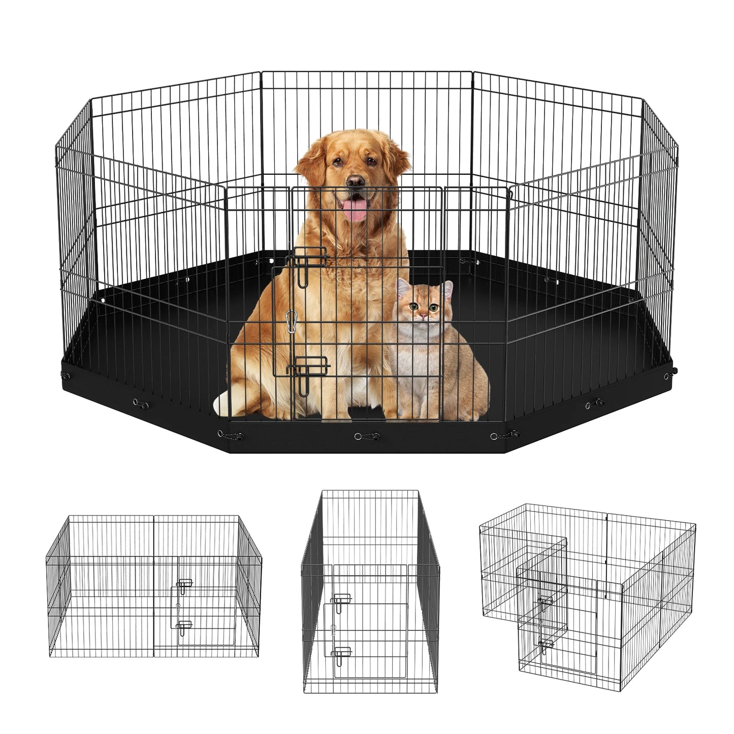 SucceBuy Foldable Dog Playpen 8 Panels Metal Fence Outdoor