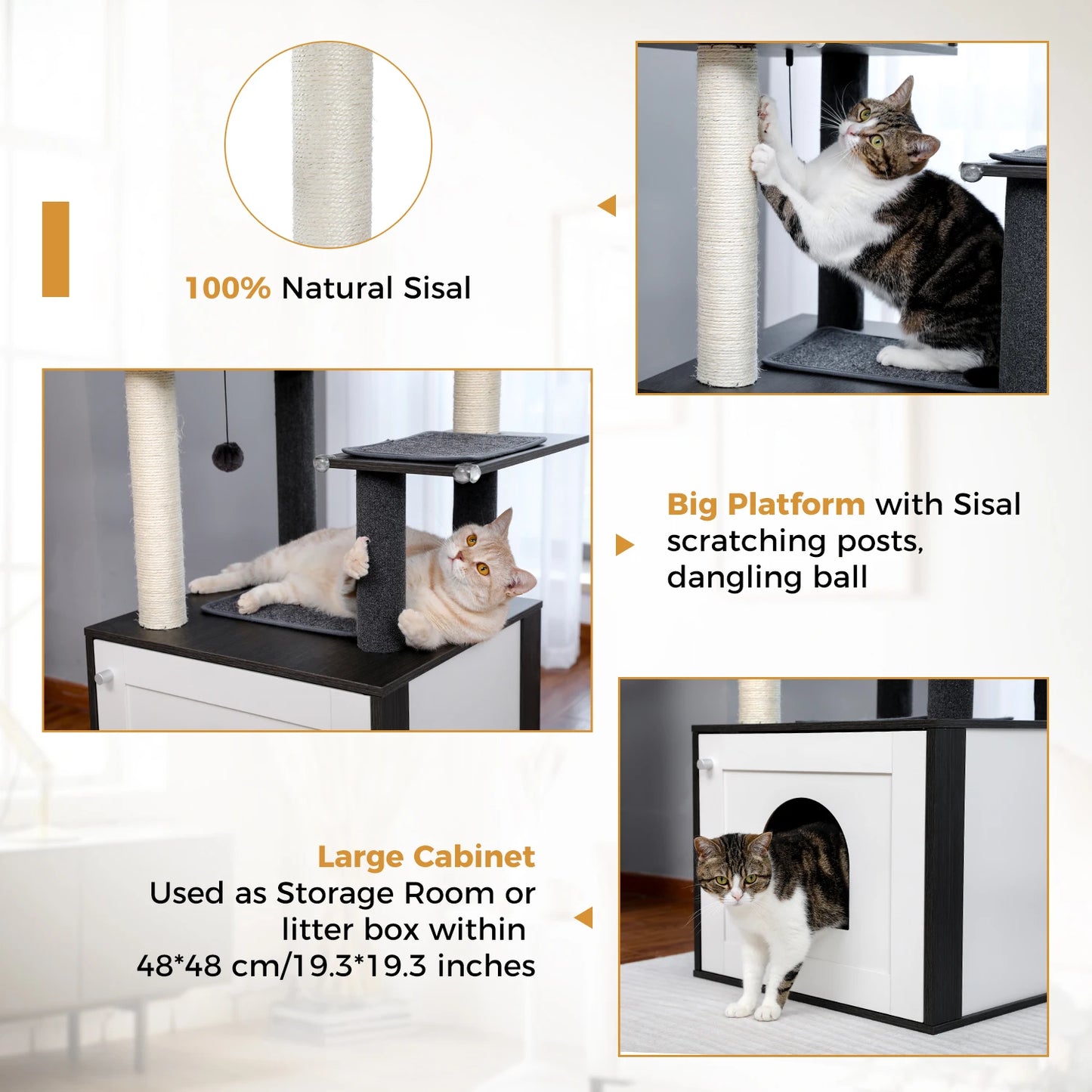 PEQULTIC Cat Tree Tower with Litter Box and Hammock