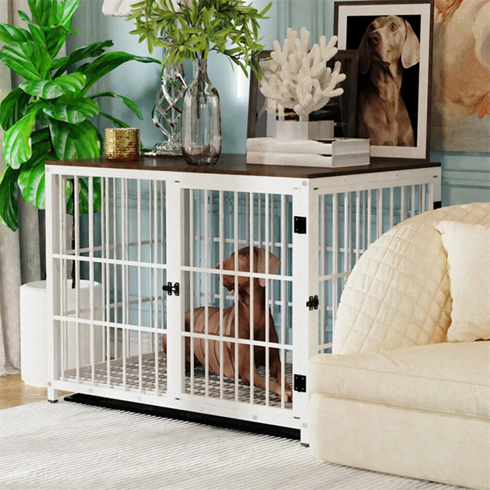 BORWARTH Wooden Dog Crate End Table Kennel Lattice Doors