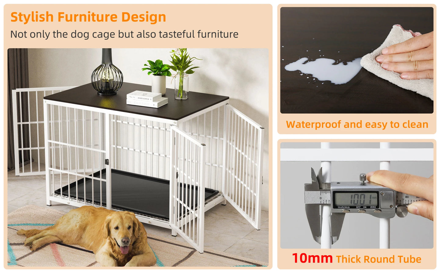 BORWARTH Wooden Dog Crate End Table Kennel Lattice Doors