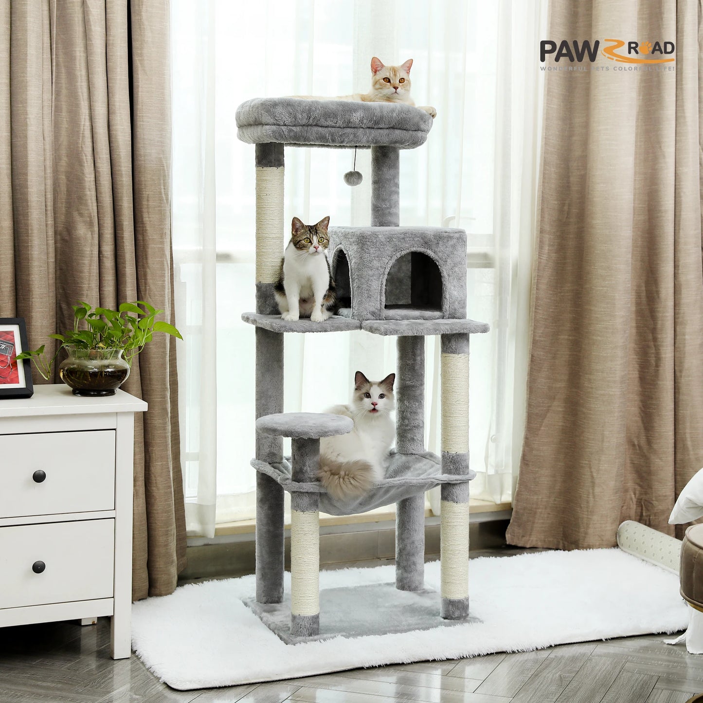 PAWZ Road Cat Tree for Indoor Large Cats with Hammock