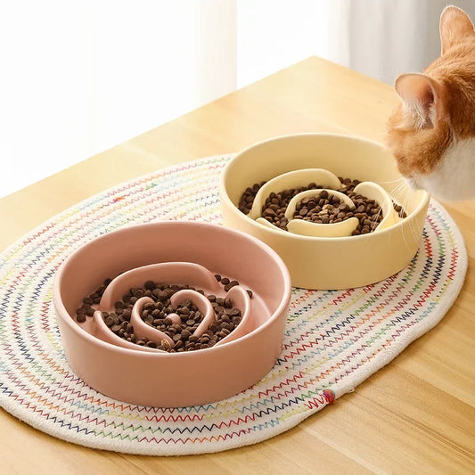 Ceramic Pet Slow Feeder Bowl For Cats And Small Dogs