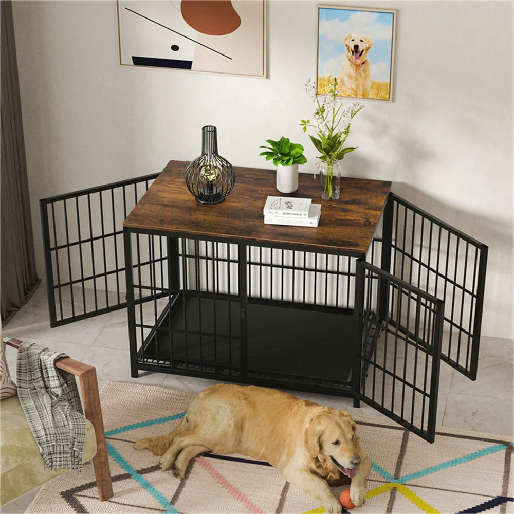 Borwar Large Wooden Dog Crate End Table With Lattice Playpen