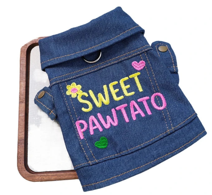 Shanghai Denim Jacket For Dogs Letter Print Cozy Pet Wear