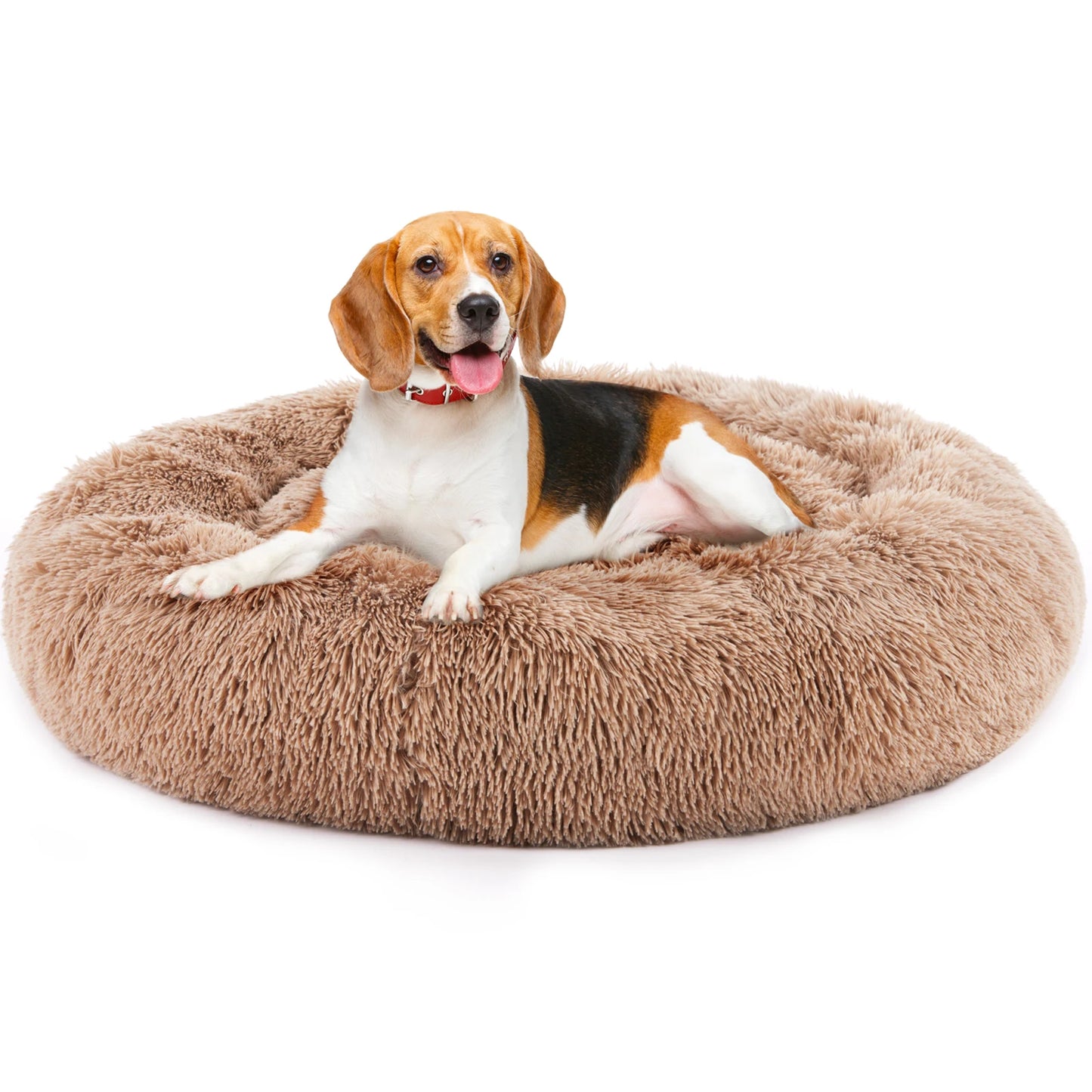 JHK Calming Dog Bed Roundish Plush Faux Fur Non Slip