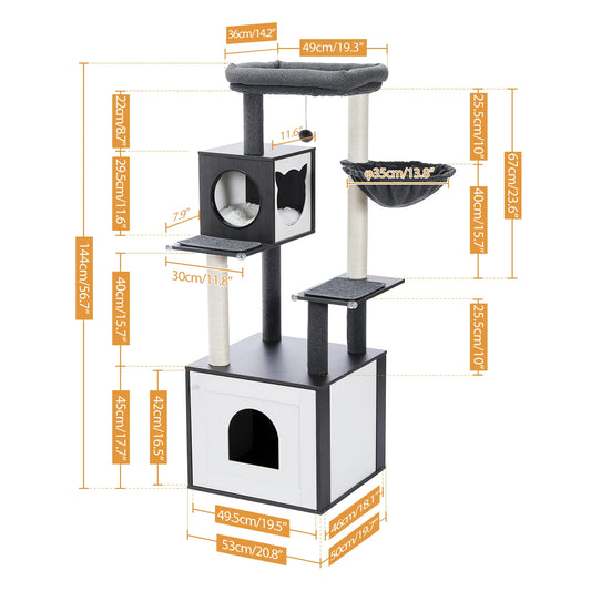 PEQULTIC Cat Tree Tower with Litter Box and Hammock