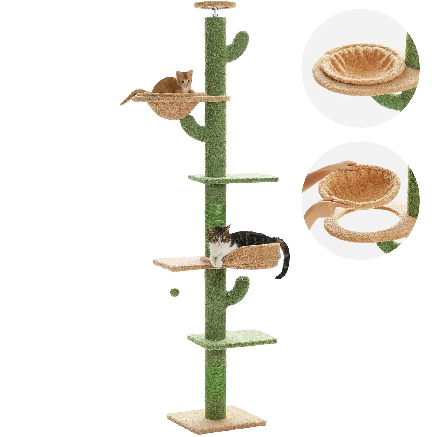PEQULTICN Adjustable Height Cactus Cat Tree Floor Ceiling