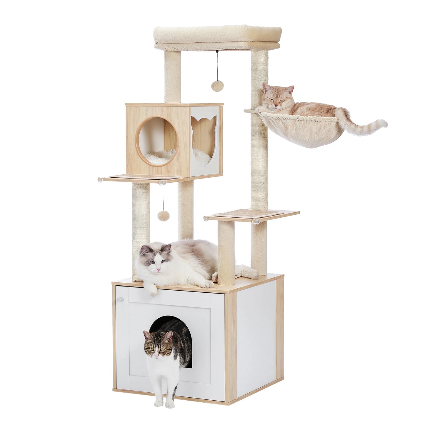 PEQULTIC Cat Tree Tower with Litter Box and Hammock