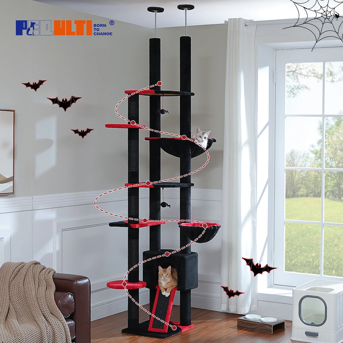 PAWZ Road Floor To Ceiling Cat Tree With Hammock Premium