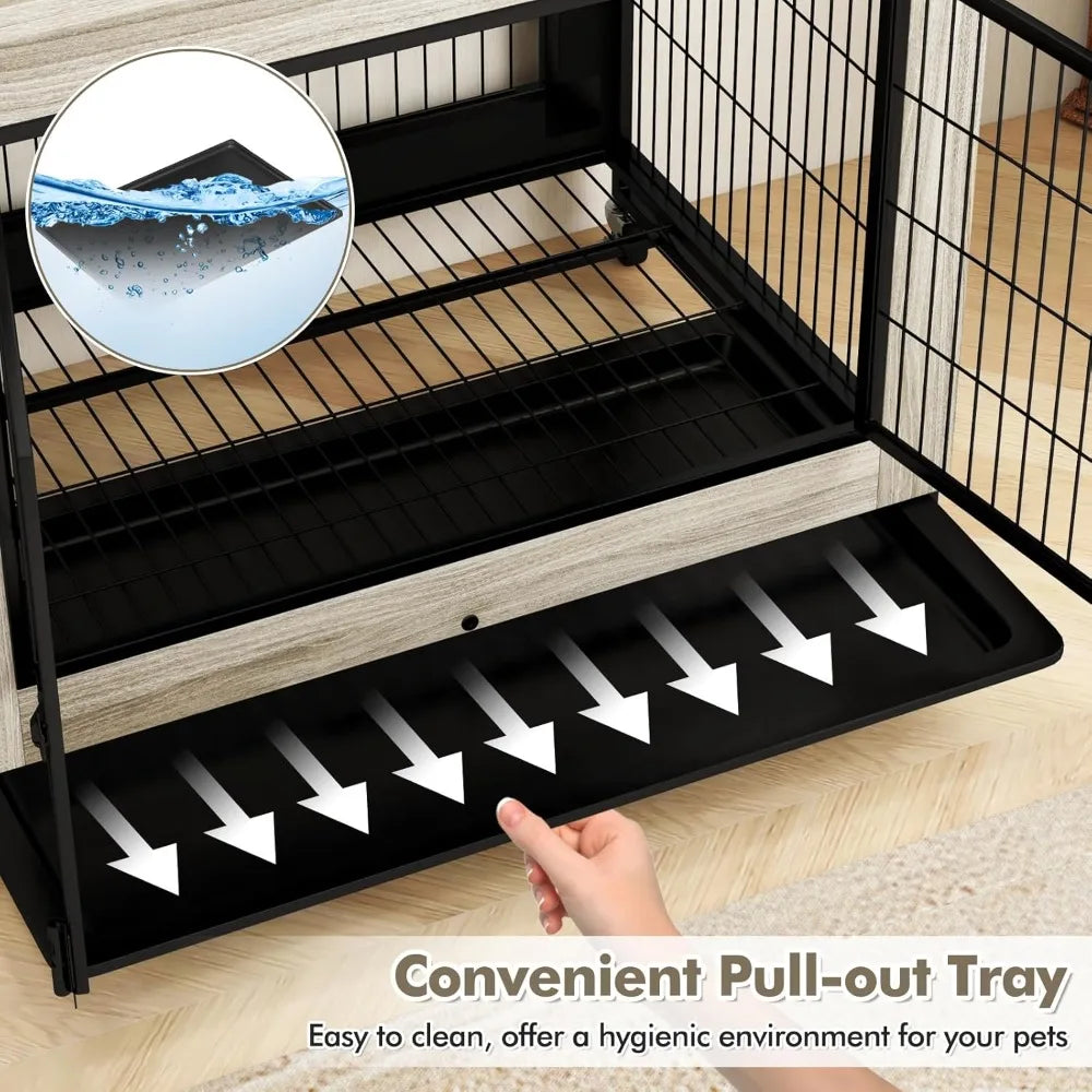Giantex Modern Dog Crate With Three Doors And Removable Tray