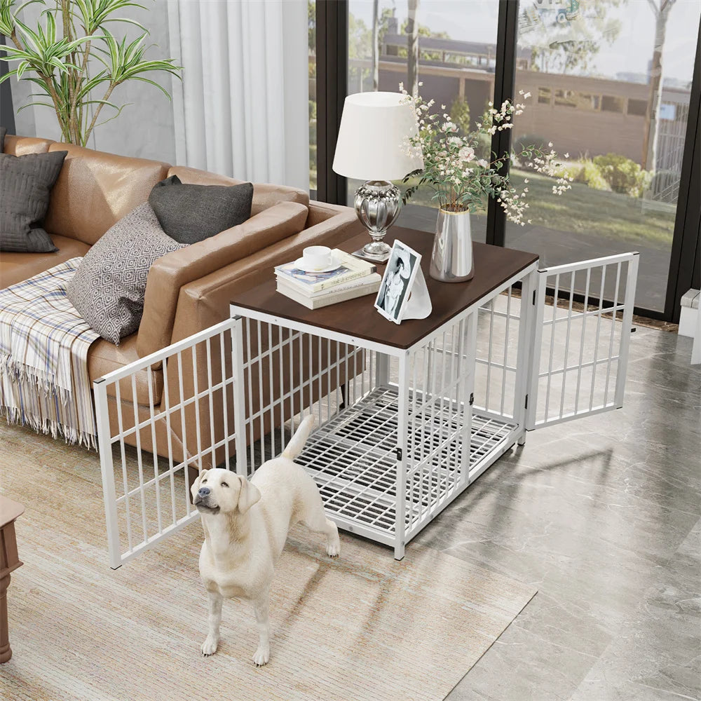 Borwar Large Wooden Dog Crate End Table With Lattice Playpen