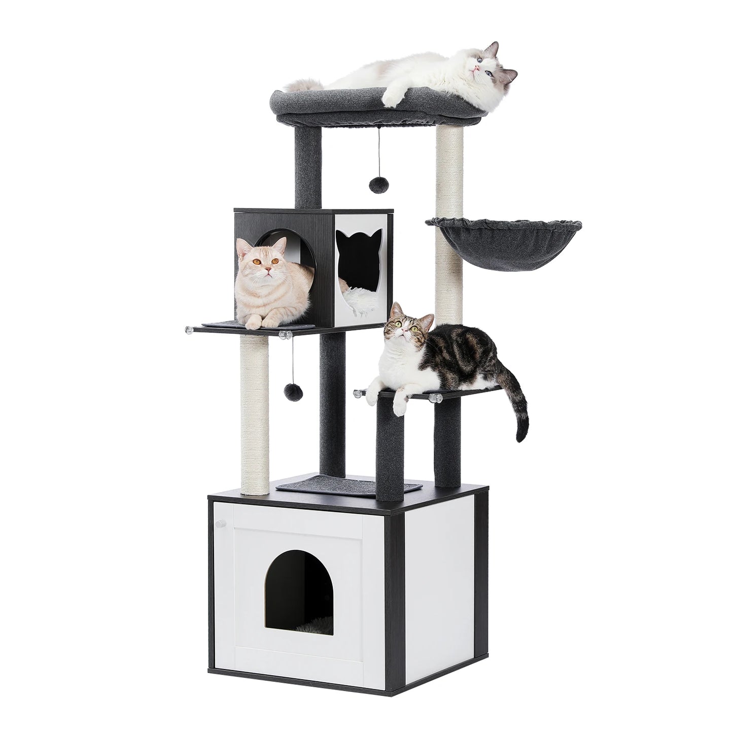 PEQULTIC Cat Tree Tower with Litter Box and Hammock