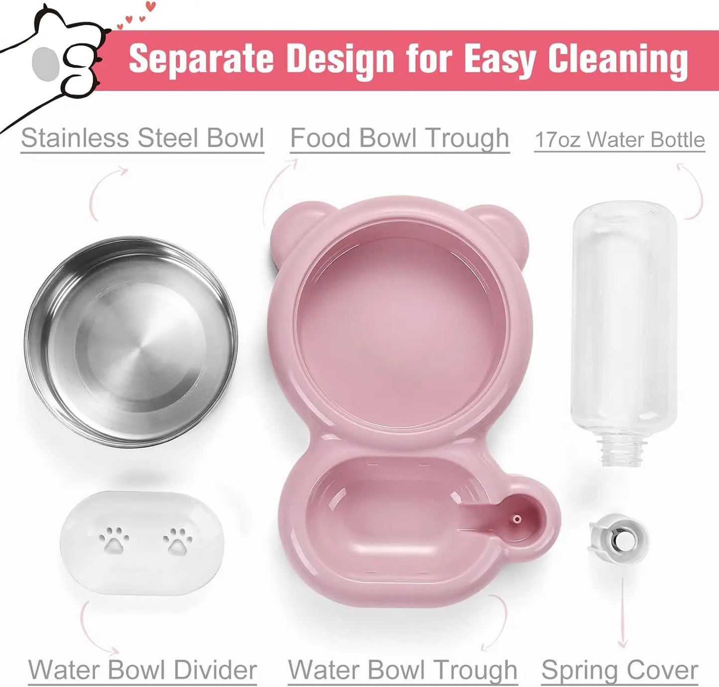 Cat And Small Dog Stainless Bowl Set With Water Dispenser