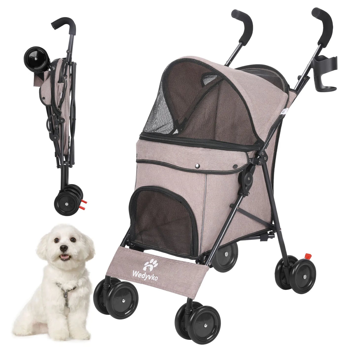 Wedyvko Dog Stroller 4-Wheel With Brakes And Storage For Pets