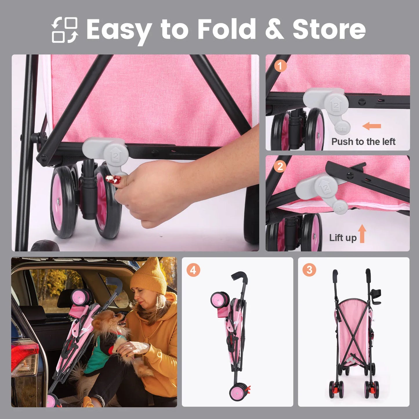 Wedyvko Dog Stroller 4-Wheel With Brakes And Storage For Pets