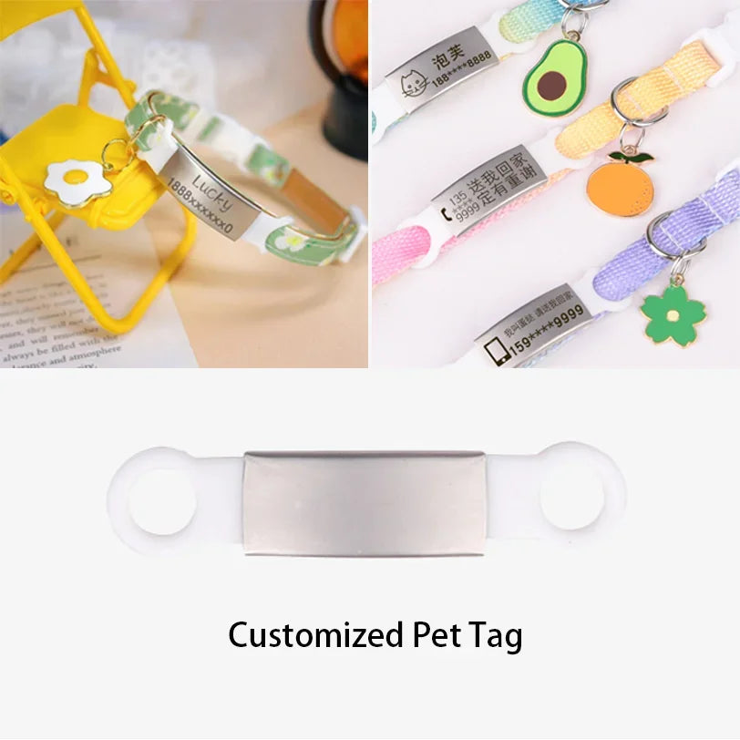 Feature Adjustable Cat Collar With Bell Engraved ID Tag