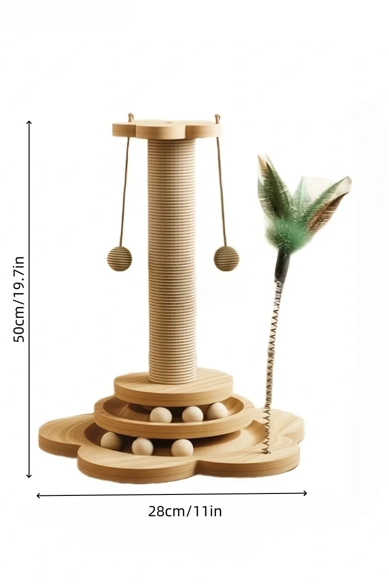 Cat Scratch Board Rotating Platform Wooden Fiber Chew Toy Stand