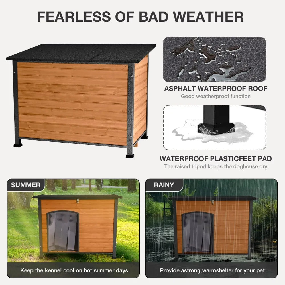 Heated Outdoor Dog House With Insulated Kennel And Iron Frame