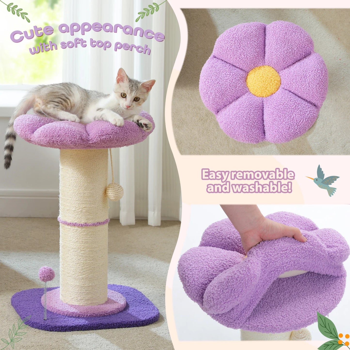 PEQULTICN Flower Cat Scratching Post Small Cat Tree Tower