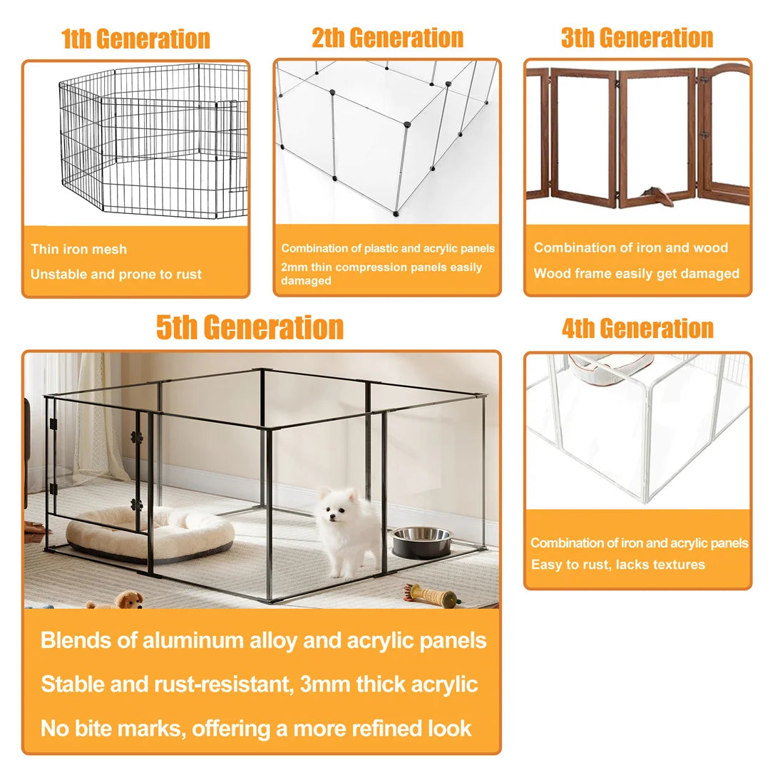 Bingopaw Acrylic 8 Panels Dog Playpen Indoor Exercise Fence
