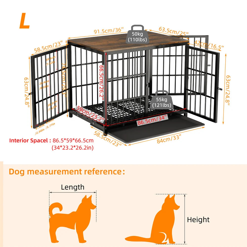BORWARTH Wooden Dog Crate End Table Kennel Lattice Doors