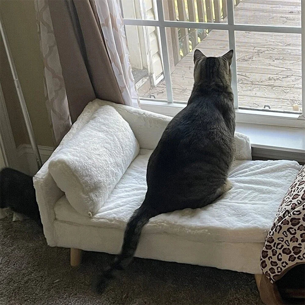 BORWARTCN Luxury Elevated Dog Sofa Bed With Backrest Wooden Legs