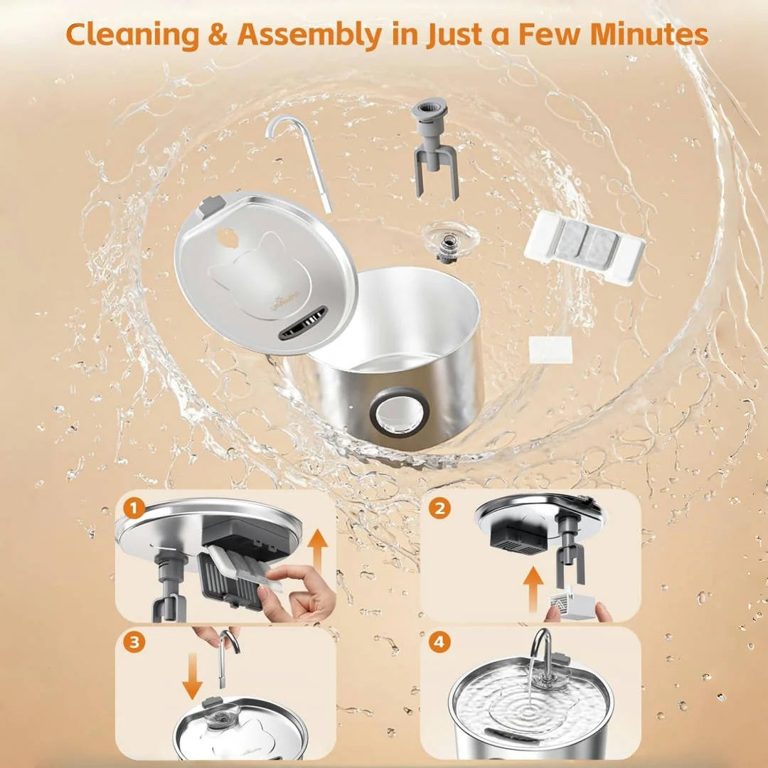 OPETH Stainless Steel Cat Water Fountain Auto Dispenser With Replaceable Filters