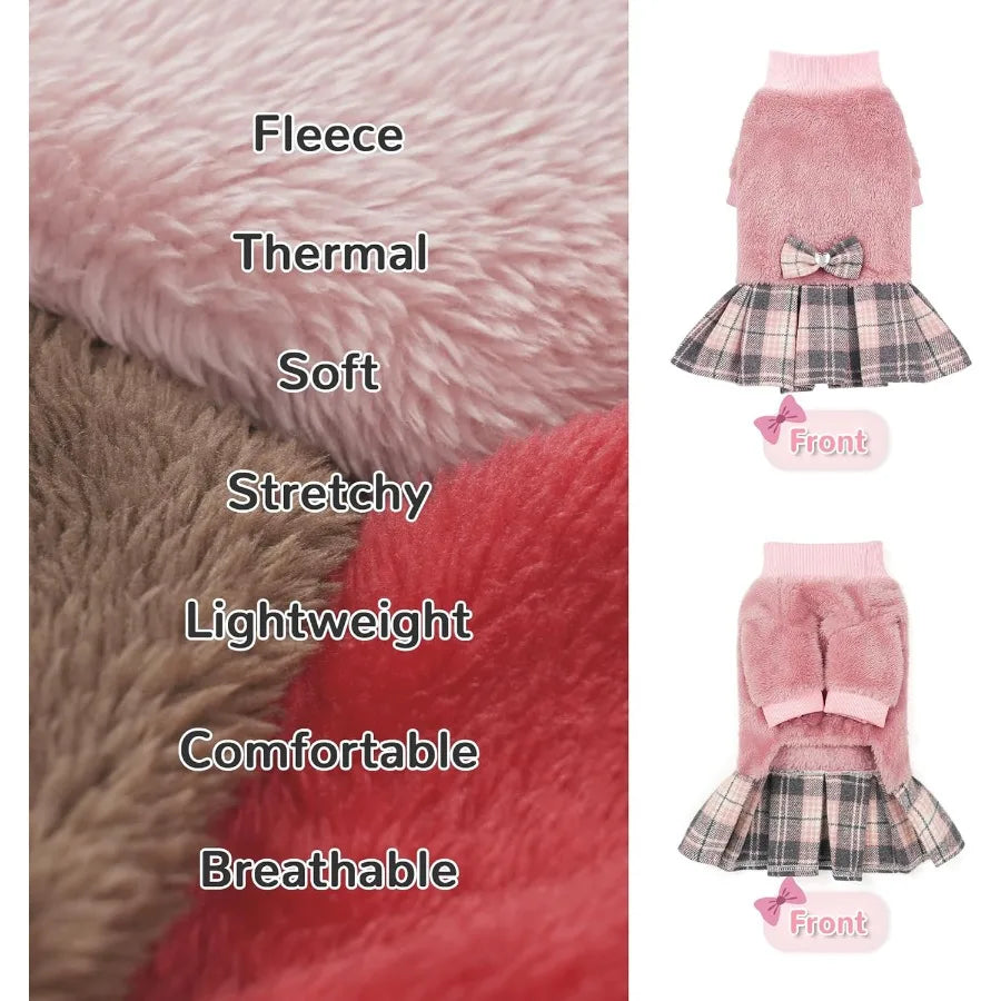High-Concerned Fleece Dog Sweater Dress With Bowtie