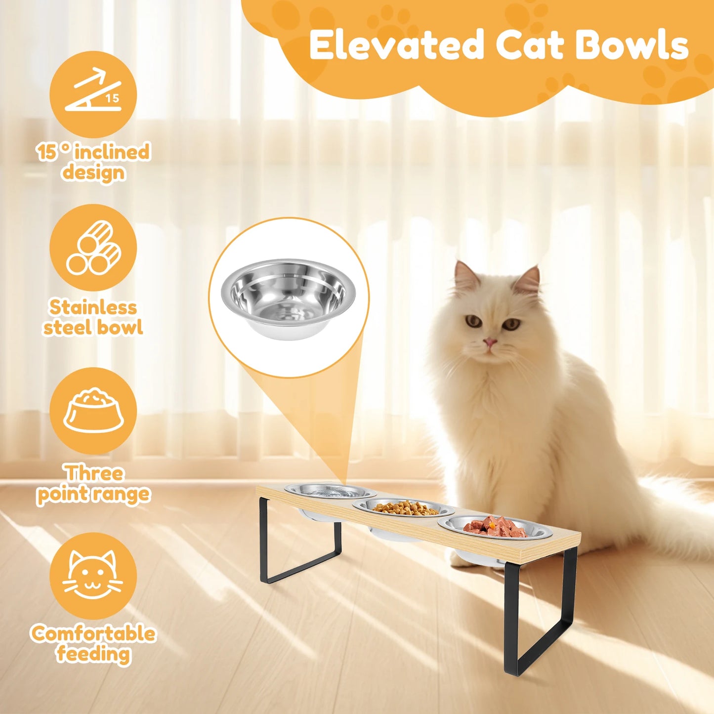 Choice Elevated Cat Bowl Stand Tilted Wood With Bowls